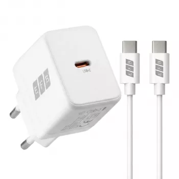 EFB Elektronik G301CE cargador de pared GaN USB-C de 30W con cable USB-C de 2m, blanco