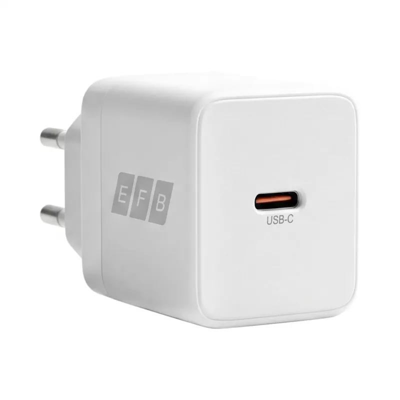 EFB Elektronik G301CE cargador de pared GaN USB-C de 30W con cable USB-C de 2m, blanco