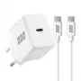 EFB Elektronik G201CE cargador de pared GaN USB-C de 20W con cable USB-C de 2m, PD3.0 y QC3.0, blanco