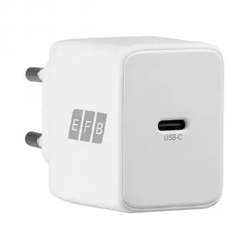 EFB Elektronik G201CE cargador de pared GaN USB-C de 20W con cable USB-C de 2m, PD3.0 y QC3.0, blanco