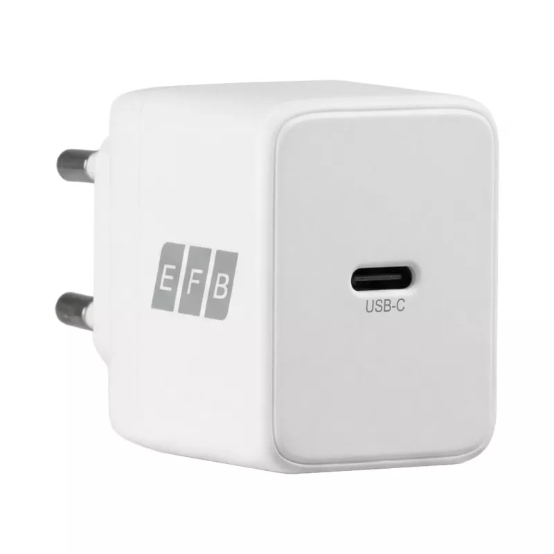 EFB Elektronik G201CE cargador de pared GaN USB-C de 20W con cable USB-C de 2m, PD3.0 y QC3.0, blanco