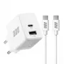 EFB Elektronik G201A1CE cargador de pared GaN de 20W USB-C PD3.0 + USB-A QC3.0 con cable USB-C de 2m, blanco