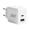 EFB Elektronik G201A1CE cargador de pared GaN de 20W USB-C PD3.0 + USB-A QC3.0 con cable USB-C de 2m, blanco