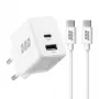 EFB Elektronik G301A1CE cargador de pared GaN de 30W USB-C PD3.0 + USB-A QC3.0 con cable USB-C de 2m, blanco