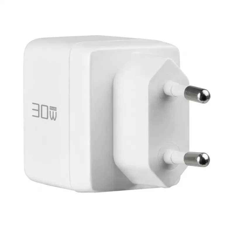 EFB Elektronik G301A1CE cargador de pared GaN de 30W USB-C PD3.0 + USB-A QC3.0 con cable USB-C de 2m, blanco