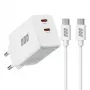 EFB Elektronik G452CE cargador de pared GaN dual USB-C de 45W con cable USB-C de 2m, blanco