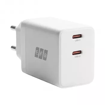 EFB Elektronik G452CE cargador de pared GaN dual USB-C de 45W con cable USB-C de 2m, blanco