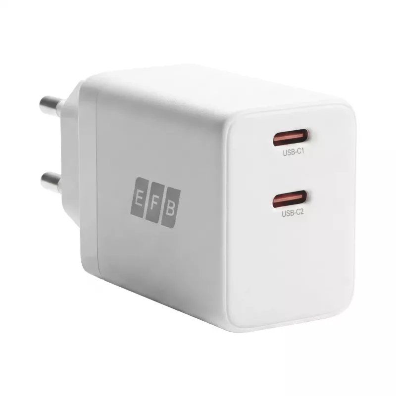 EFB Elektronik G452CE cargador de pared GaN dual USB-C de 45W con cable USB-C de 2m, blanco
