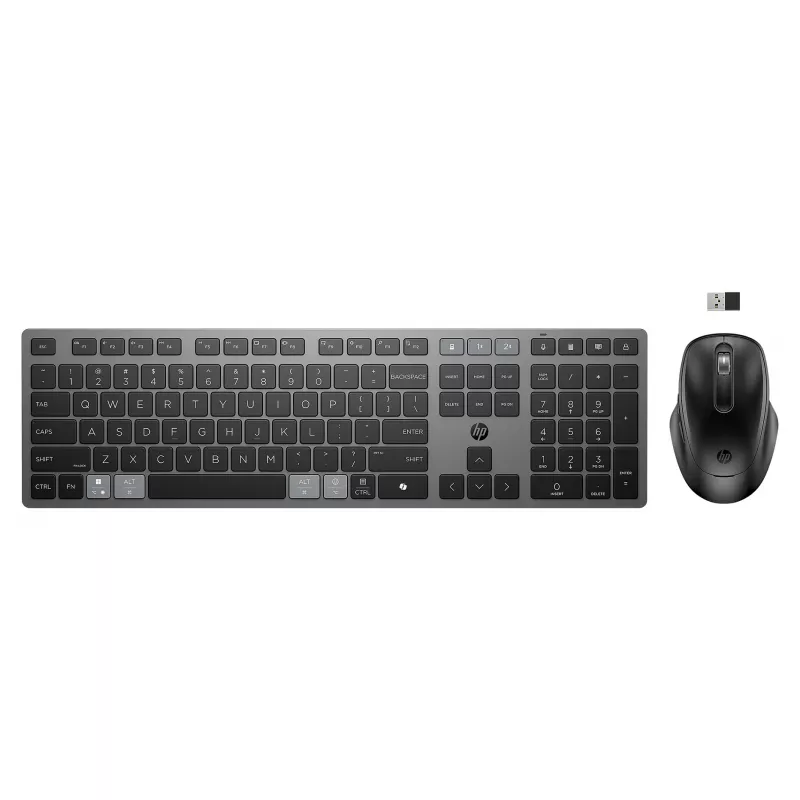 HPINC HP 725 - Conjunto de teclado y ratón - multifunción, recargable, alimentado por supercondensador - tamaño completo - inalámbrico - negro