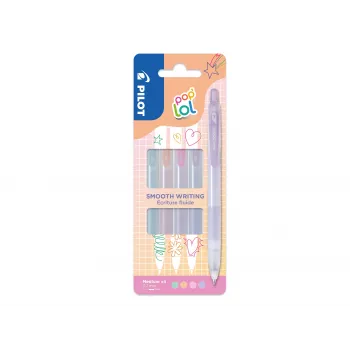 PILOT pop'lol Set de bolígrafos de gel pastel 0,4 mm, colores surtidos, 4 bolígrafos (BL-PL-7-KUV/P/O/G-S4P)