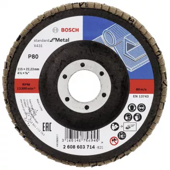 Bosch X431 Disco de láminas abrasivas estándar para metal, recto, 115 mm, grano 80, soporte de fibra de vidrio 2608603714