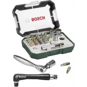 Bosch Accessories Promoline 2607017392 Set de 27 puntas de atornillar con puntas planas, Phillips, Pozidriv, hexagonales y Torx en maletín de almacenamiento