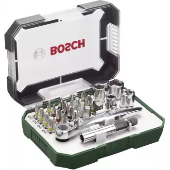 Bosch Accessories Promoline 2607017392 Set de 27 puntas de atornillar con puntas planas, Phillips, Pozidriv, hexagonales y Torx en maletín de almacenamiento