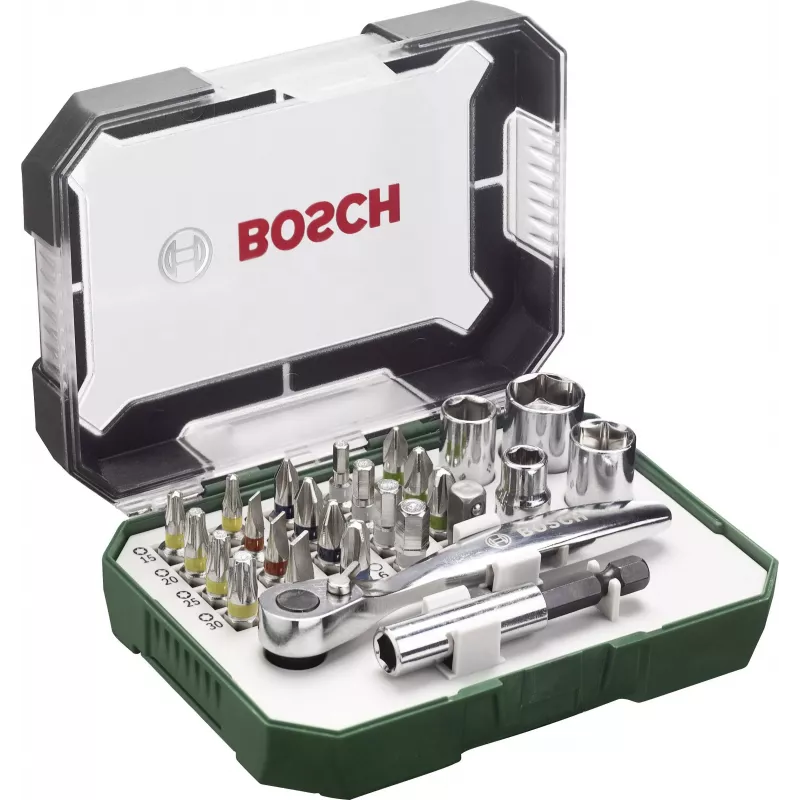 Bosch Accessories Promoline 2607017392 Set de 27 puntas de atornillar con puntas planas, Phillips, Pozidriv, hexagonales y Torx en maletín de almacenamiento