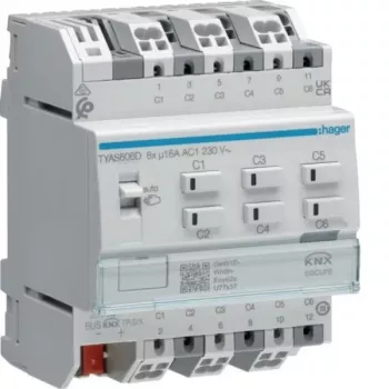 Hager TYAS606D Actuador de conmutación/persiana KNX Secure 6/3 canales 16A carga C