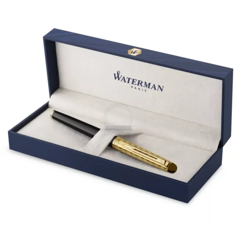 Waterman Hemisphere Bolígrafo roller - fino, negro brillante con anillos decorativos cromados, caja de regalo 2225136