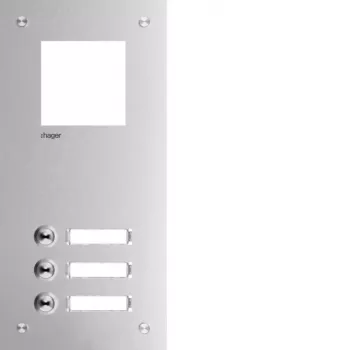 Hager RTQ103X Placa frontal para portero automático Mono, 3 pulsadores de llamada, aluminio anodizado plateado