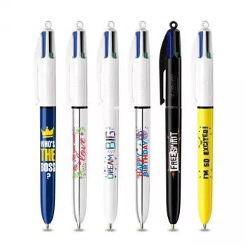 BIC 4 Colours Bolígrafos pack de 6, carcasa azul, 4 colores de tinta (azul, rojo, verde, negro), punta media de 1,0 mm 9926071
