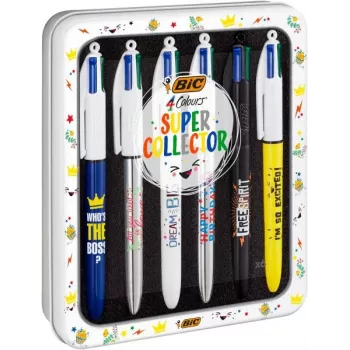 BIC 4 Colours Bolígrafos pack de 6, carcasa azul, 4 colores de tinta (azul, rojo, verde, negro), punta media de 1,0 mm 9926071