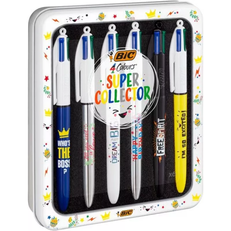 BIC 4 Colours Bolígrafos pack de 6, carcasa azul, 4 colores de tinta (azul, rojo, verde, negro), punta media de 1,0 mm 9926071