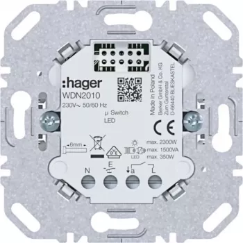 Mecanismo conmutador de empotrar HAGER WDN2010 1 vía, 10A, blanco