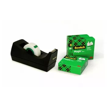 Dispensador de cinta de mesa 3M Scotch C38 negro con 4 rollos 810 Magic Tape 19 mm x 33 m C38SM4S