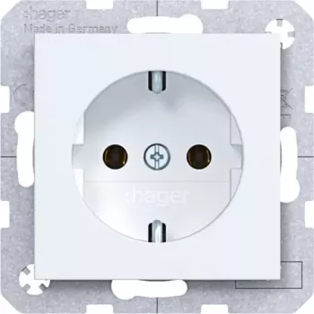 Toma SCHUKO HAGER WAS1300WM, bornes de tornillo elevables, blanco alpino