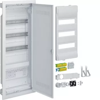 Cuadro de distribución de empotrar HAGER VU603WWH con toma de corriente integrada y puerta de plástico, 3 filas, 36 módulos, blanco