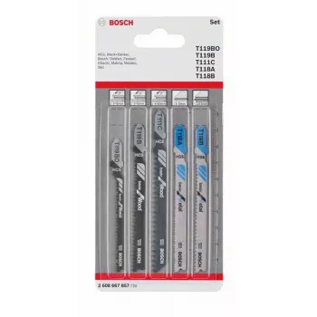 Bosch Accessories 2608667857 set de hojas de sierra de calar madera y metal Basic, 5 piezas, mango en T