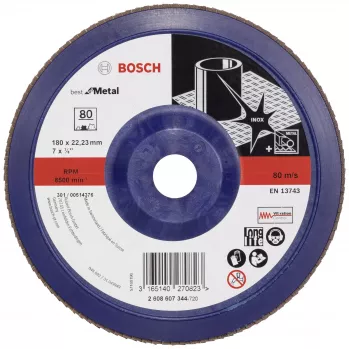 Disco de láminas Bosch X571 Best for Metal 180 mm, P40, corindón de circonio, 22,23 mm de agujero 2608607344