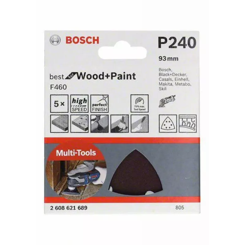Bosch 2608621689 hoja de lijado delta P240 93 mm pack de 5
