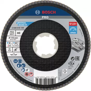 Bosch Accessories 2608619199 disco de láminas X-LOCK 115 mm grano 80 corindón de circonio cónico Tipo 29 para metal, 1 ud.