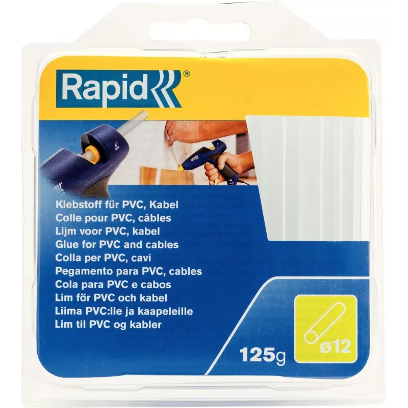 Rapid barras de pegamento termofusible para PVC y cables, 12 mm de diámetro, cortas, transparente, 1 ud. 40107358