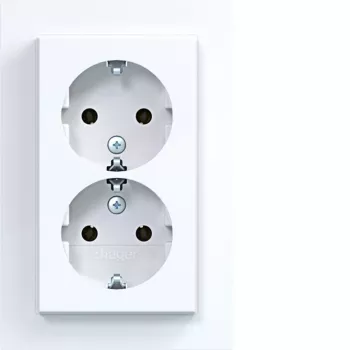 HAGER WAS2175WG toma doble con placa embellecedora, Schuko, empotrar, blanco polar