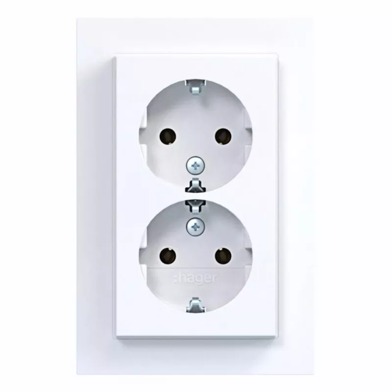HAGER WAS2175WG toma doble con placa embellecedora, Schuko, empotrar, blanco polar