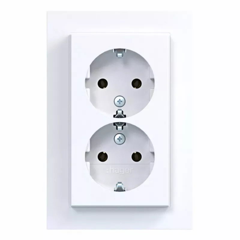 HAGER WAS2175WG toma doble con placa embellecedora, Schuko, empotrar, blanco polar