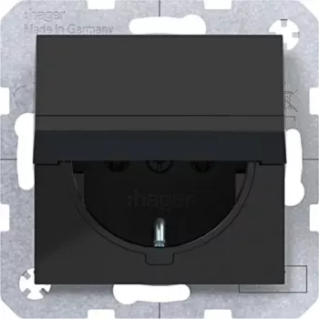 HAGER WAS1110BG toma SCHUKO de superficie con tapa abatible autocerrable, IP44, gris claro