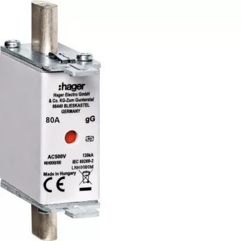 Hager LNH0080M cartucho fusible NH000 500V gG 80A con combinador de señalización