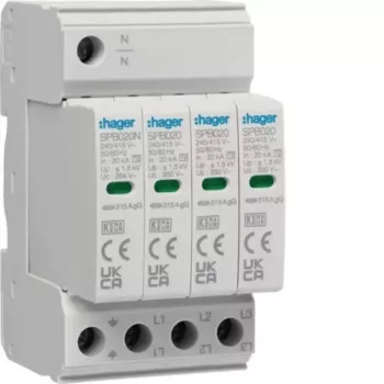 Hager SPB420 pararrayos Tipo 2 3P+N 275V AC 40kA carril DIN