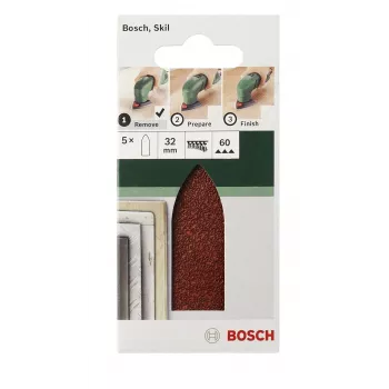 Bosch 2609256A38 papel de lija delta, velcro, sin perforar, grano 80, esquina 32 mm, 5 uds.