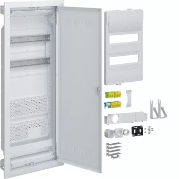 HAGER VU602WWH armario distribuidor empotrable Volta con toma de corriente y puerta de plástico blanca