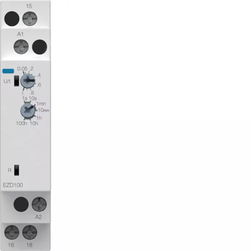Hager EZD100 relé temporizador multifunción 24-240V AC/DC, 10 funciones, 1 contacto conmutado, carril DIN