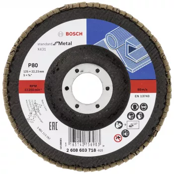 Bosch X431 disco de láminas estándar para metal, recto, 125 mm, grano 80, soporte de fibra de vidrio 2608603718