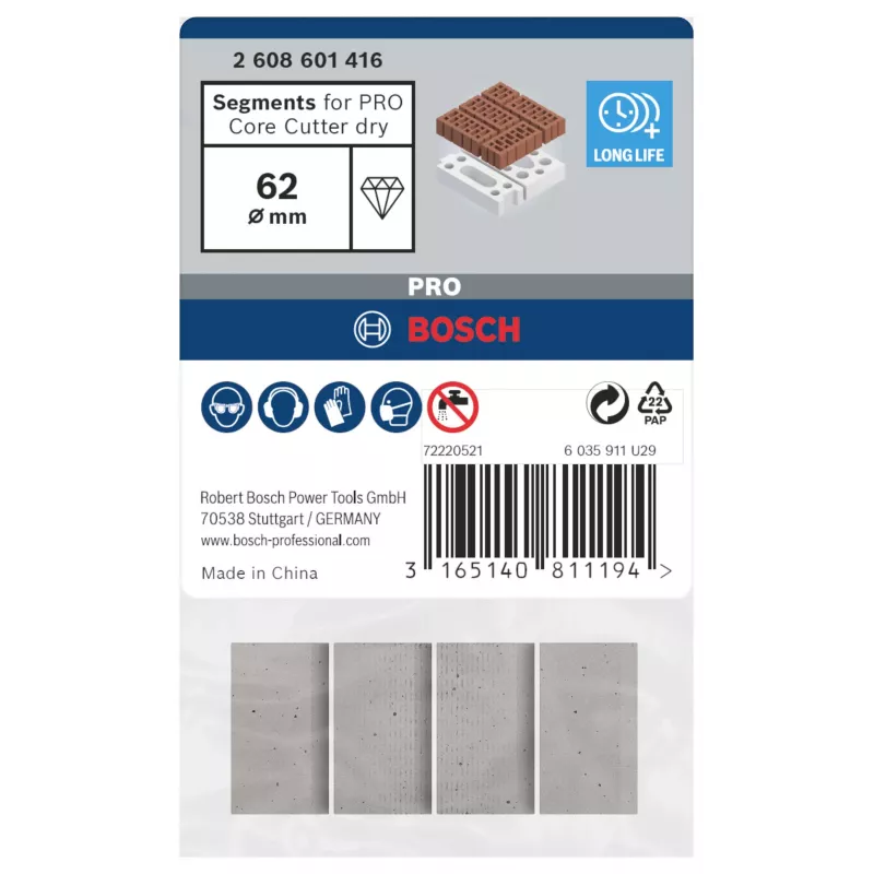 Bosch 2608601416 segmentos de diamante para coronas de perforación en seco, pack de 4
