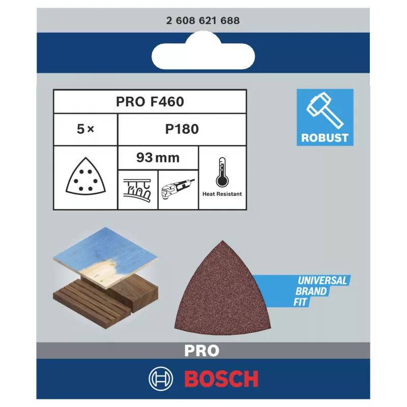 Bosch 2608621688 papel de lija delta grano 180, 93 mm, 5 uds.