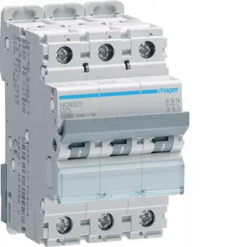 HAGER NCN325 interruptor automático 3 polos con curva C 25A, 10kA, 3 módulos