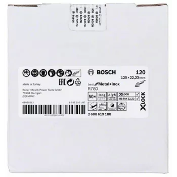 Napa de superficie Bosch Best for Metal+Inox R780, 125 mm, X-LOCK, grano 120 2608619188