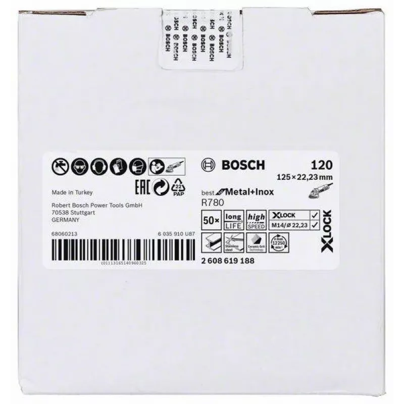 Napa de superficie Bosch Best for Metal+Inox R780, 125 mm, X-LOCK, grano 120 2608619188