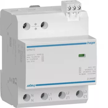 HAGER SPA412 protector contra sobretensiones combinado tipo 1+2+3, 12,5kA, TNS/TT, 4 polos, 230/400V