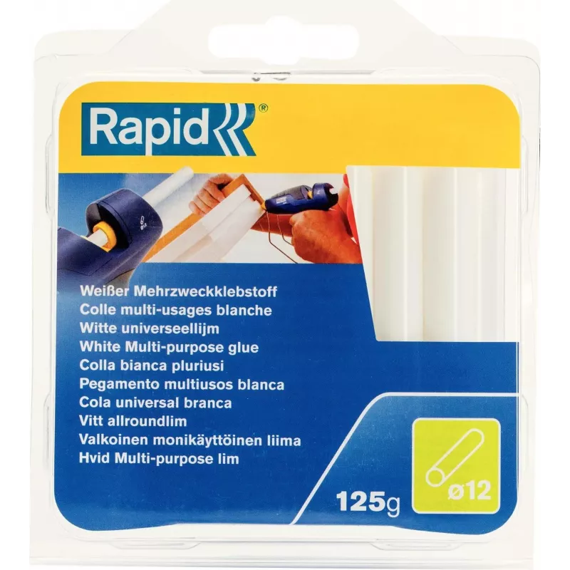 RAPID TOOLS Barras de pegamento termofusible universal blancas 12 mm de diámetro, EVA y resina, sin disolventes, 1 ud. (40107355)